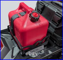 Everett Tunnel Mounted Gas Can Rack with Red Can for Polaris and Arctic Cat Everett Tunnel Mounted Gas Can Rack with Red Can for Polaris and Arctic Cat