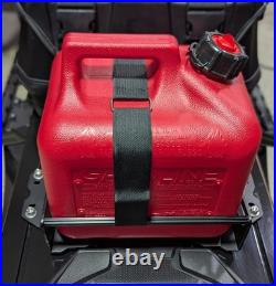 Everett Tunnel Mounted Gas Can Rack with Red Can for Polaris and Arctic Cat Everett Tunnel Mounted Gas Can Rack with Red Can for Polaris and Arctic Cat